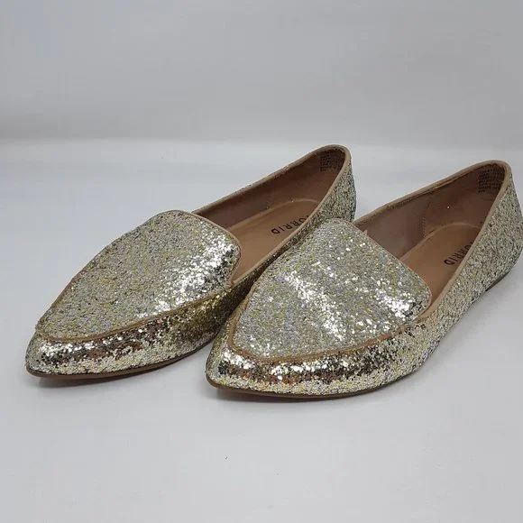 Torrid Gold Glitter Pointed Toe Loafers Sz 8W - Picture 1 of 5
